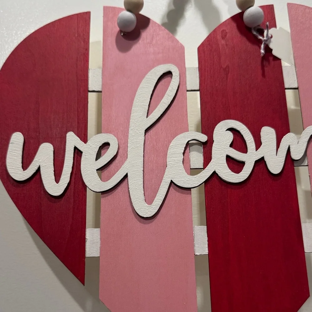 Handmade Pink and Red Heart Welcome Sign